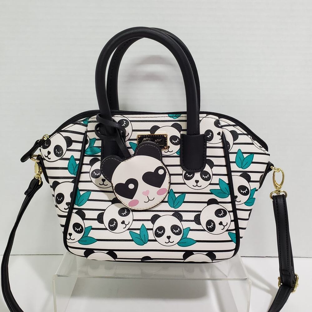 Betsey Johnson Panda Satchel Bag Crossbody Purse White Black Teal Faux 12x8